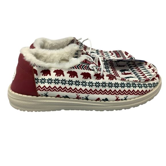 Hey Dude Women's 9 White Red Wendy Holiday Cheers Loafers Shoes Slip On OS44-18 - Picture 1 of 6